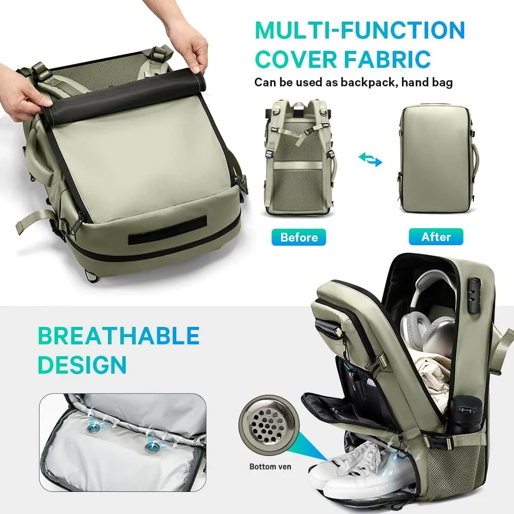 Travel backpack Carry-on Travel Backpack For Women Men Flight Approved Business Weekender Overnight Waterproof Daypack (Green)