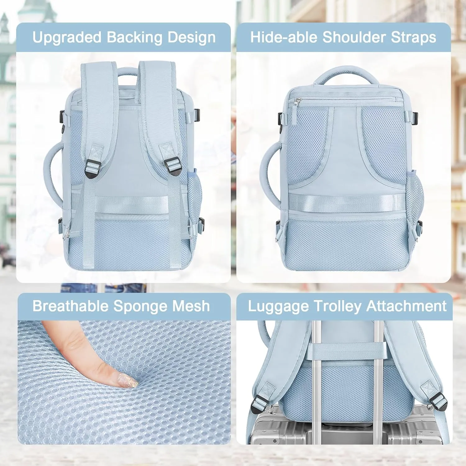 Travel Backpack for Men Women, Carry on Backpack Flight Approved, Personal Item Backpack Bag on Airplanes,Backpacks for Traveling, Travel Essentials,Light Blue