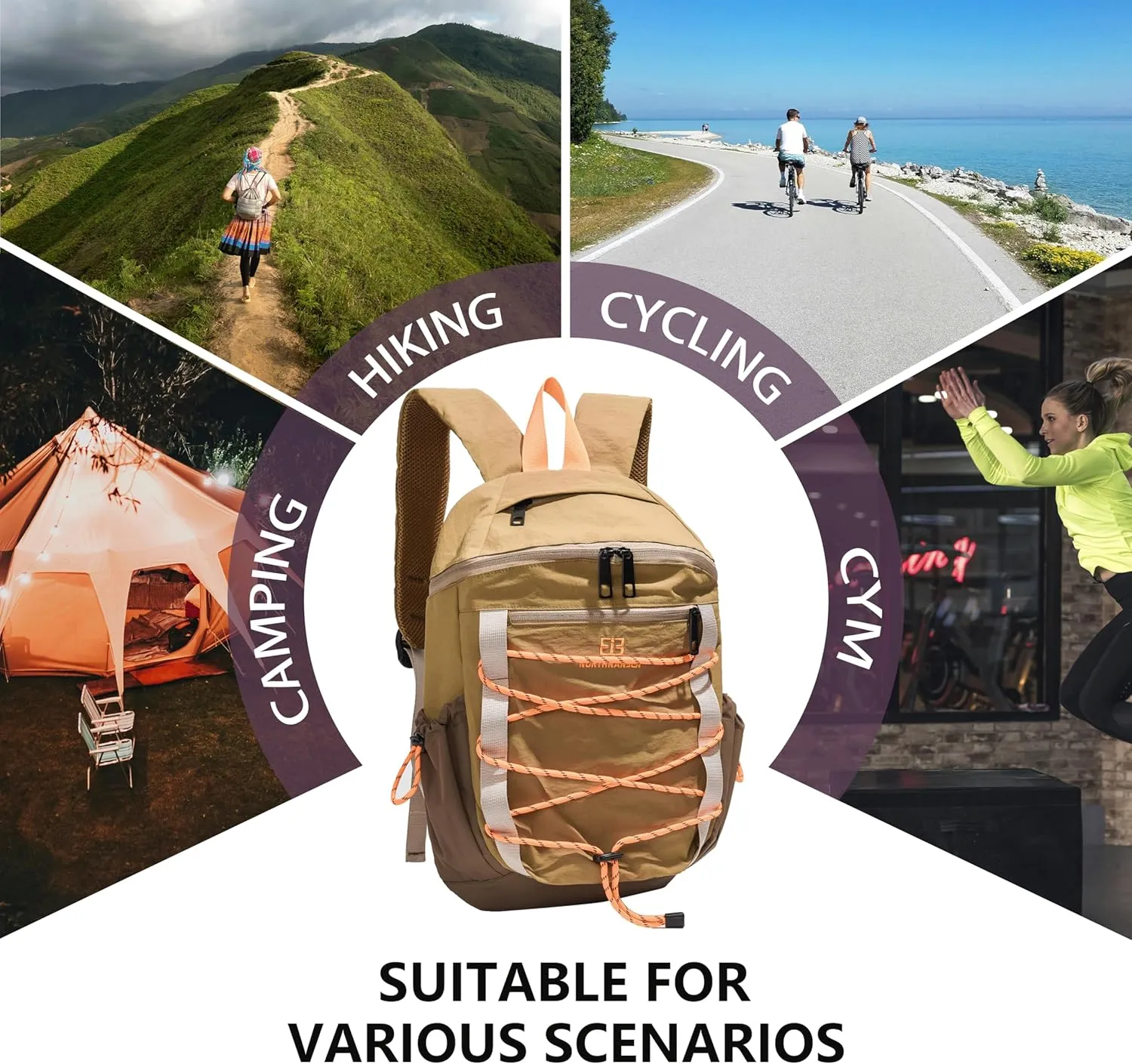 Travel Hiking Backpack for Women,Cycling bag,Lightweight,Waterproof,Outdoor Sport,Leisure,Gym,Camping,Casual Bag,Small 20L. (Khaki)