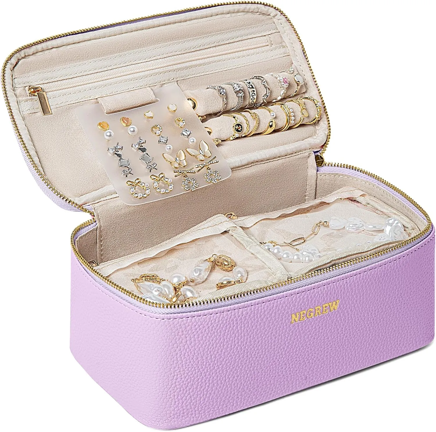 Travel Jewelry Box with 12 Pouches, Leather Jewelry Organizer Case for Women Girl for Necklace Earring Bracelet Ring, Jewelry Holder Organizer Box,Wedding Birthday Gift Idea
