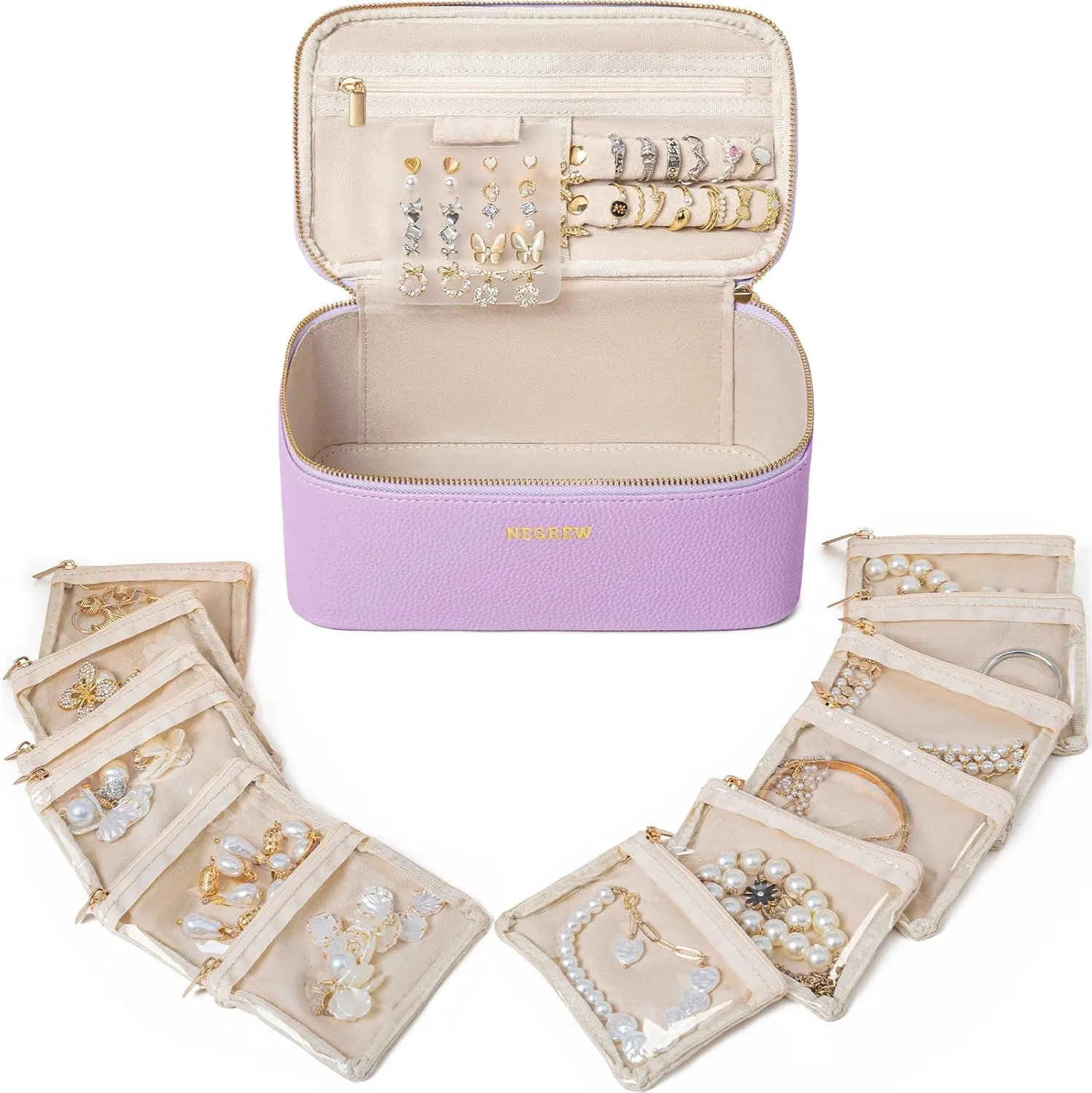 Travel Jewelry Box with 12 Pouches, Leather Jewelry Organizer Case for Women Girl for Necklace Earring Bracelet Ring, Jewelry Holder Organizer Box,Wedding Birthday Gift Idea