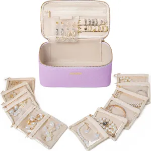 Travel Jewelry Box with 12 Pouches, Leather Jewelry Organizer Case for Women Girl for Necklace Earring Bracelet Ring, Jewelry Holder Organizer Box,Wedding Birthday Gift Idea
