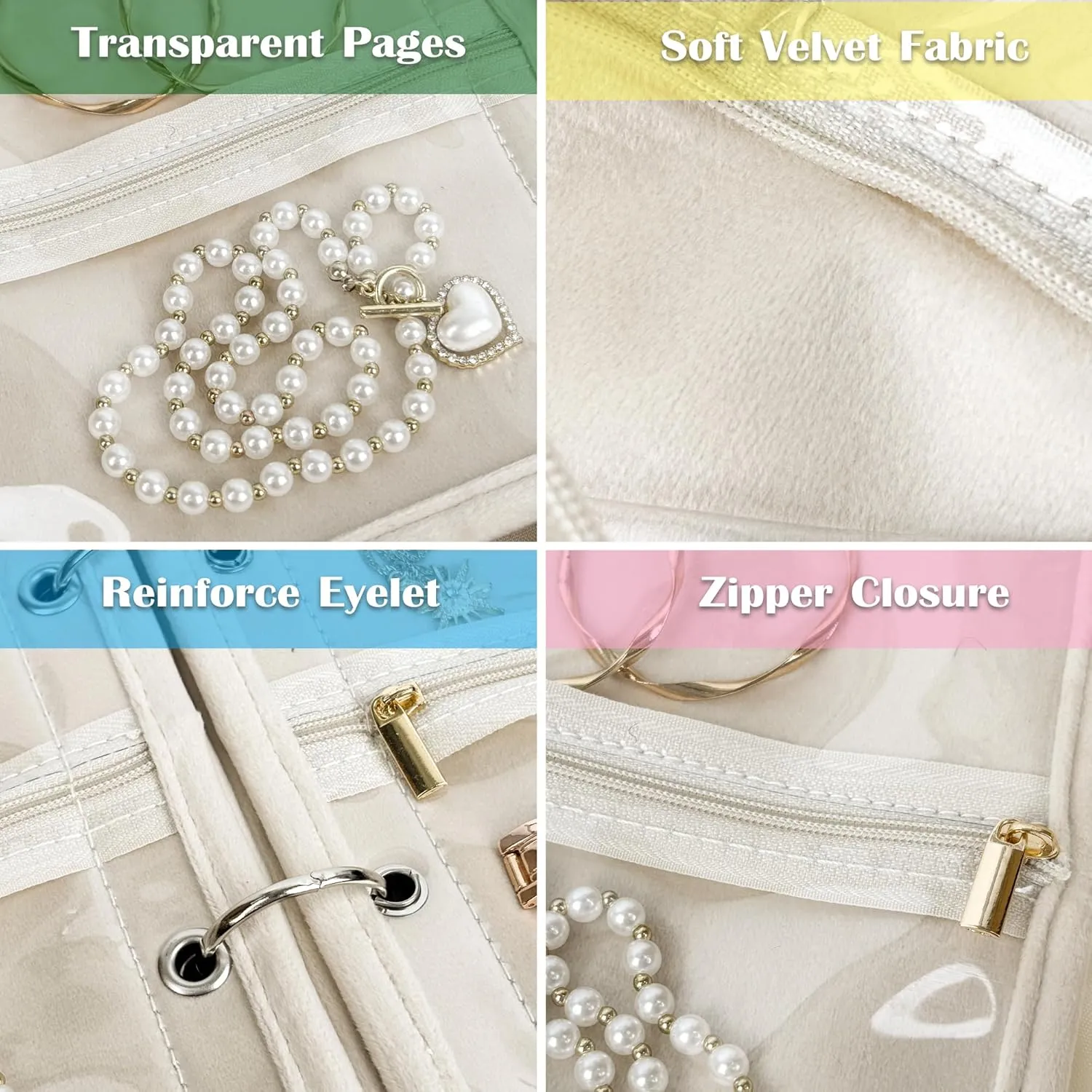 Travel Jewelry Organizer Case,Small Jewelry Bags for Traveling, Jewelry Binder with 24 Pcs Clear Zipper Velvet Pouches (Pink)
