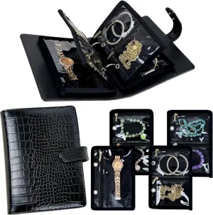 Travel Jewelry Organizer Case,Small Jewelry Bags Jewelry Storage Book Ring Binder with Clear Zipper Velvet Pouch for Traveling