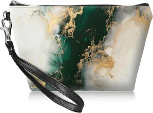 Travel Makeup Bag with Detachable Wrist Strap, Green Marble Stocking Stuffers for Teen Women Toiletry Storage Bag Water Resistant Portable Change Coin Small Purse Zipper Pouch