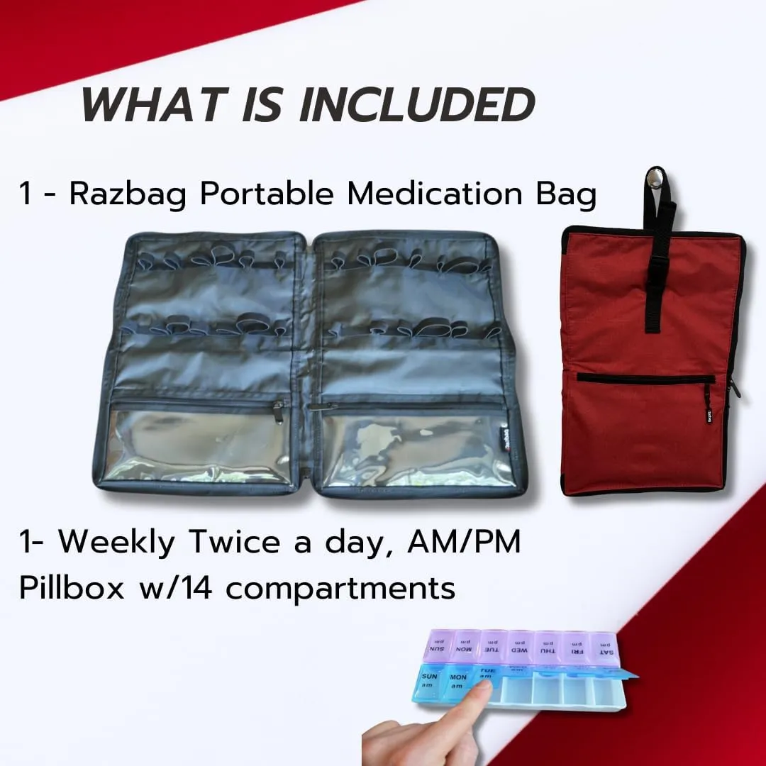 Travel Medicine Bag – Medicine Travel Bag & Organizer – Secure Bag for Medicine Travel with Lockable Zippers – Spacious Medicine Storage Bag for Prescriptions, Pills, and Medical Supplies - Red