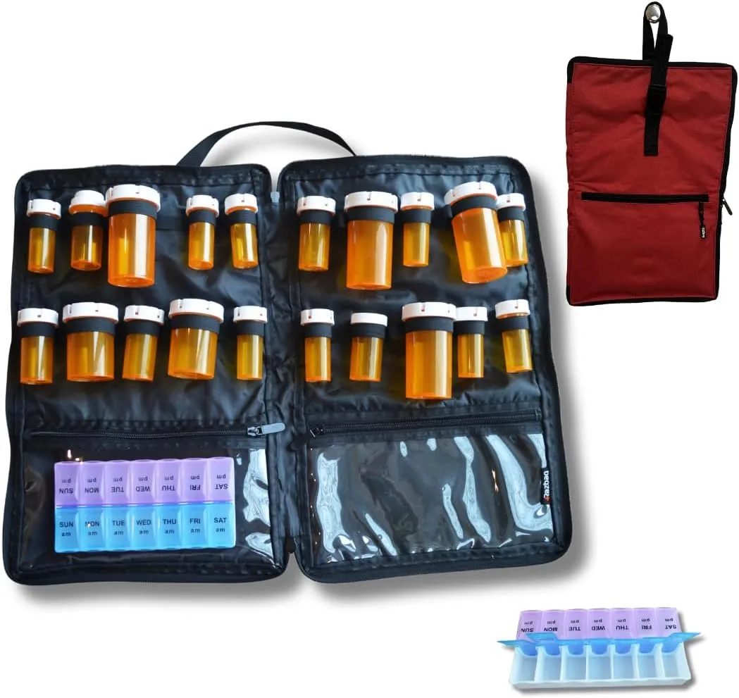 Travel Medicine Bag – Medicine Travel Bag & Organizer – Secure Bag for Medicine Travel with Lockable Zippers – Spacious Medicine Storage Bag for Prescriptions, Pills, and Medical Supplies - Red