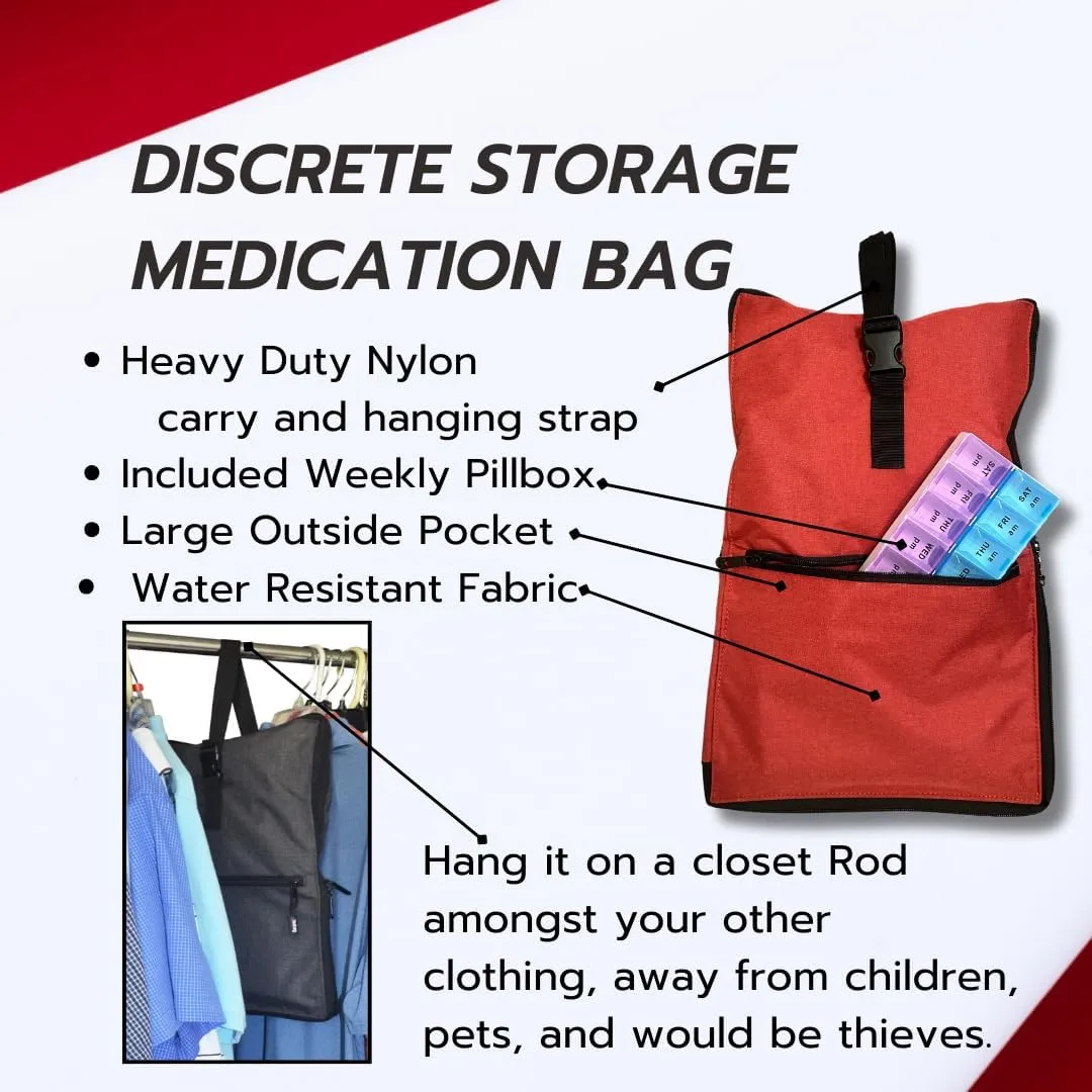 Travel Medicine Bag – Medicine Travel Bag & Organizer – Secure Bag for Medicine Travel with Lockable Zippers – Spacious Medicine Storage Bag for Prescriptions, Pills, and Medical Supplies - Red