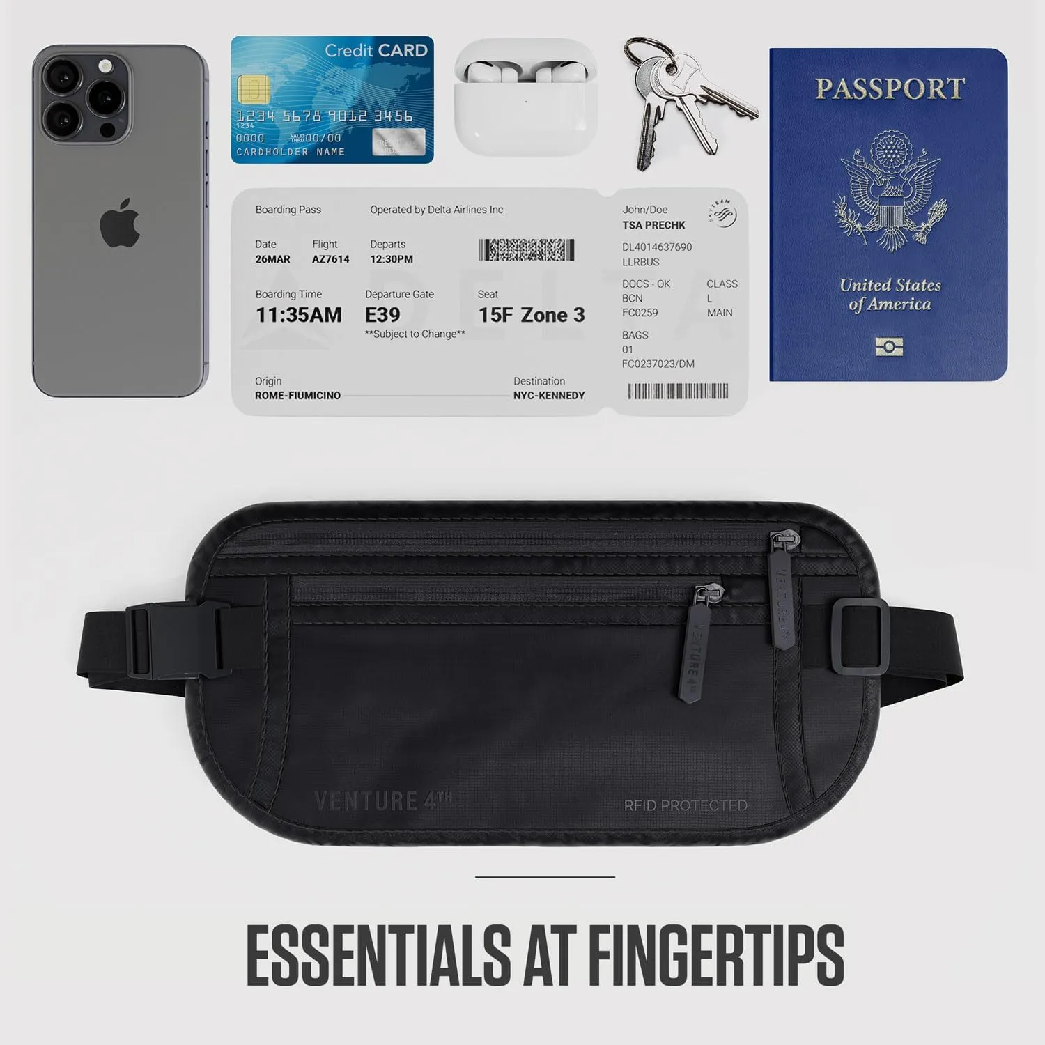 Travel Money Belt, RFID Blocking for Men & Women - Ideal for Keeping Your Cash, Credit Card, Passport, Phone Safe When Traveling (Sleek Black)