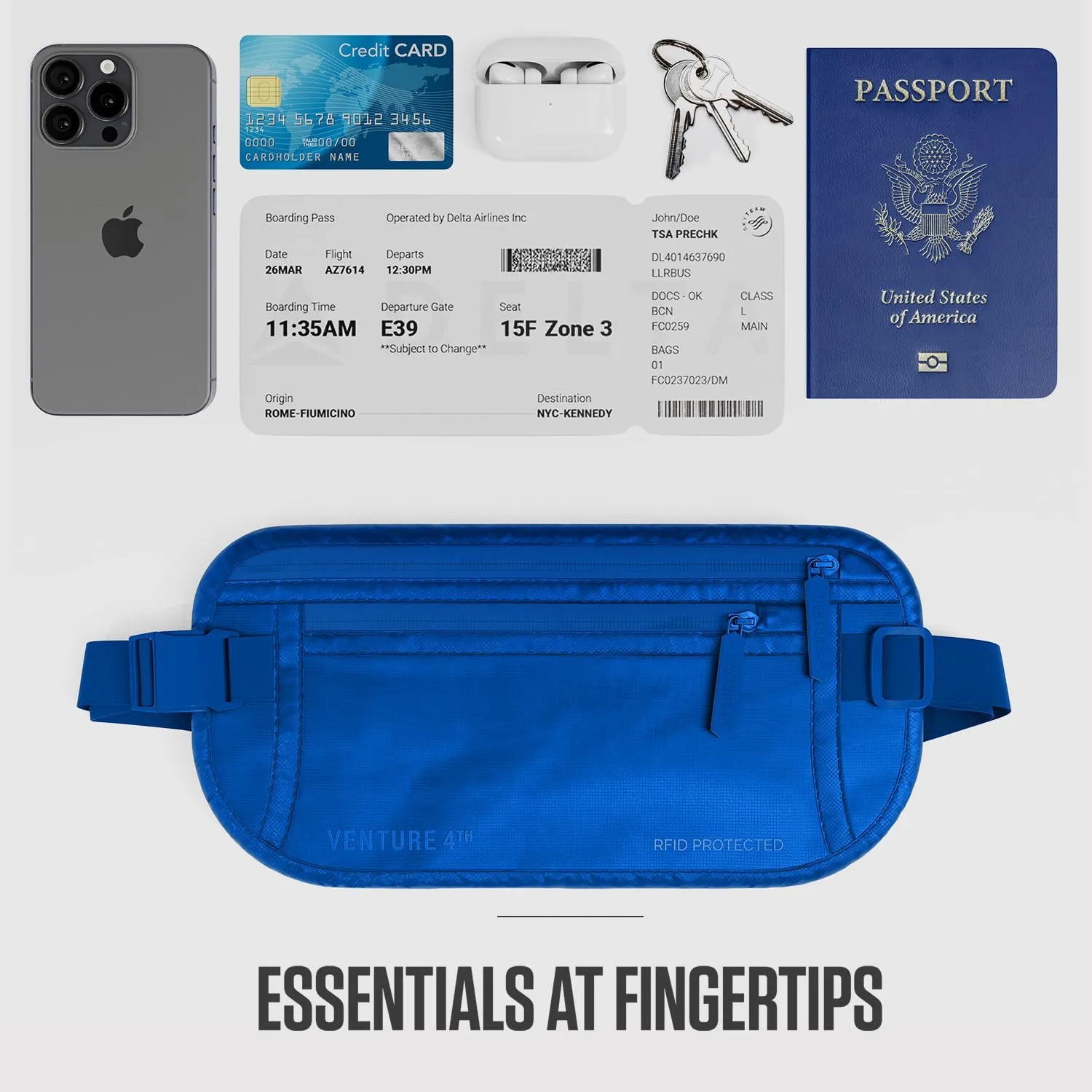 Travel Money Belt, RFID Blocking for Men & Women - Ideal for Keeping Your Cash, Credit Card, Passport, Phone Safe When Traveling (Sleek Blue)