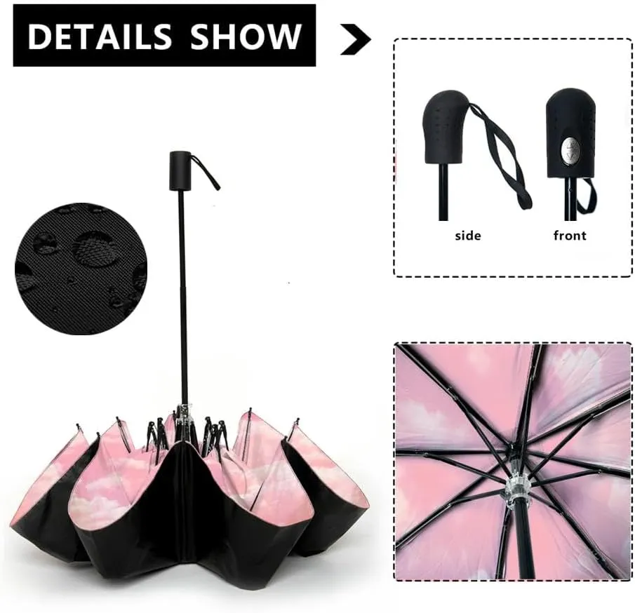 Travel Umbrella for Rain Windproof Sky Cloud Sky Cloudscape Sunset Overcast Automatic Cute Portable Compact Umbrella for Women Purse Backpack Car Black Sun UV Protection