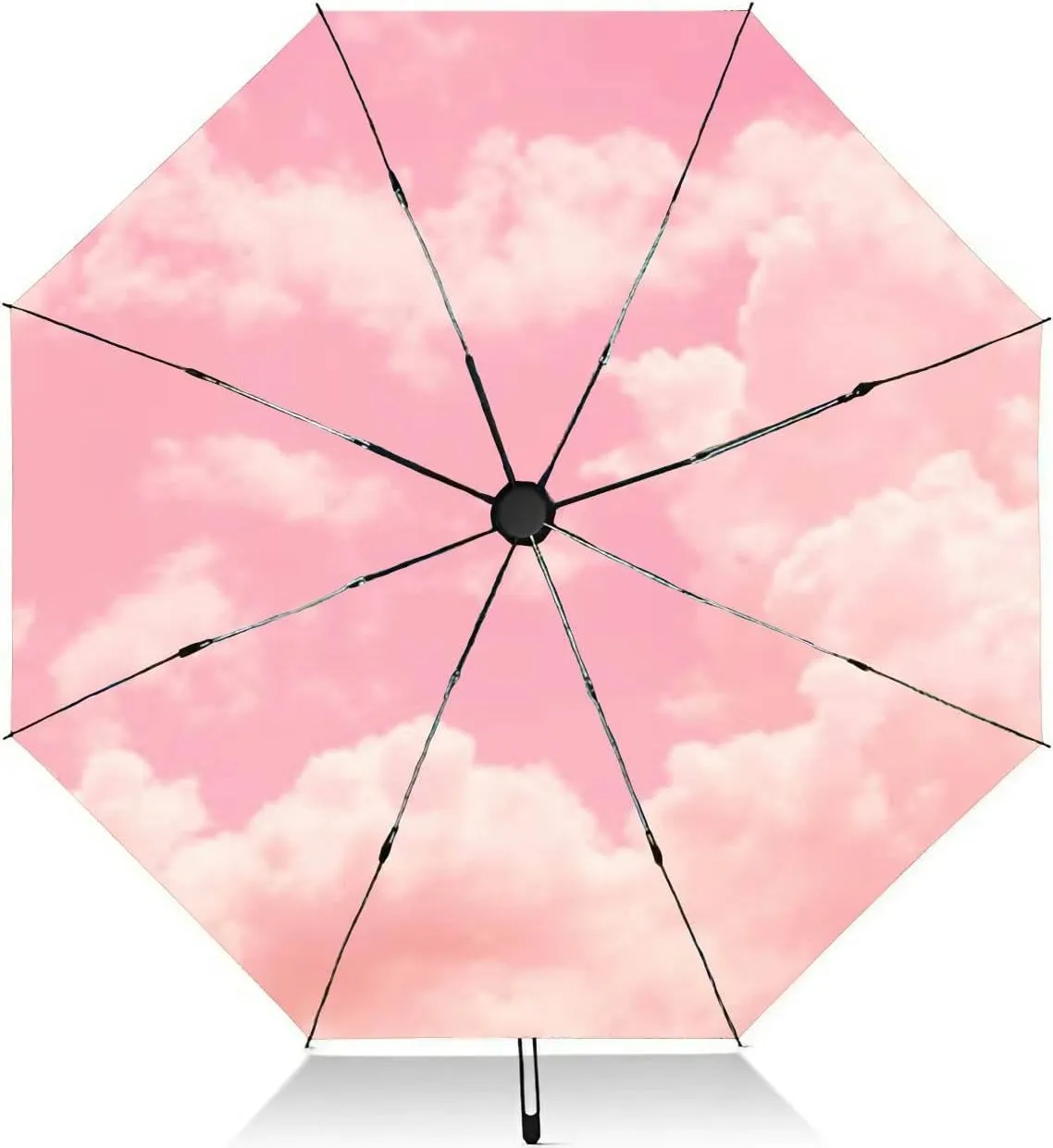 Travel Umbrella for Rain Windproof Sky Cloud Sky Cloudscape Sunset Overcast Automatic Cute Portable Compact Umbrella for Women Purse Backpack Car Black Sun UV Protection