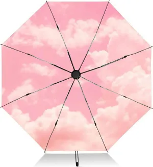 Travel Umbrella for Rain Windproof Sky Cloud Sky Cloudscape Sunset Overcast Automatic Cute Portable Compact Umbrella for Women Purse Backpack Car Black Sun UV Protection