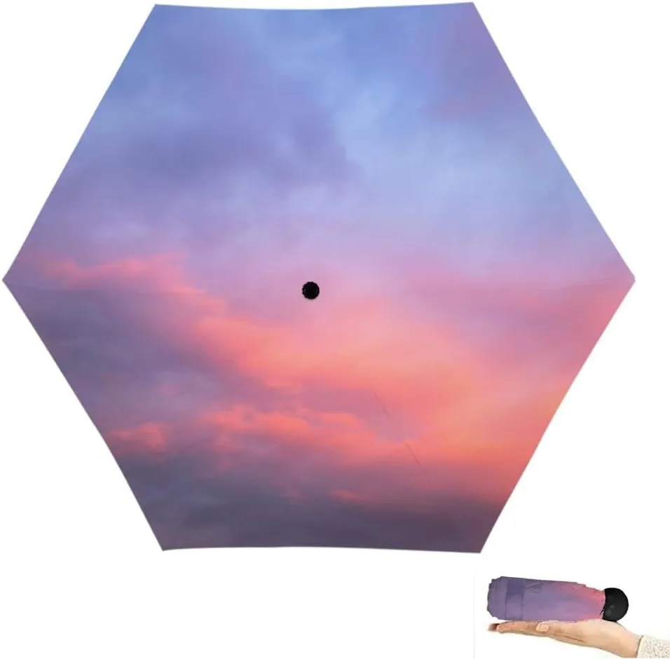 Travel Umbrella for Rain Windproof Sky Cloud Sky Cloudscape Sunset Overcast Automatic Cute Portable Compact Umbrella for Women Purse Backpack Car Black Sun UV Protection