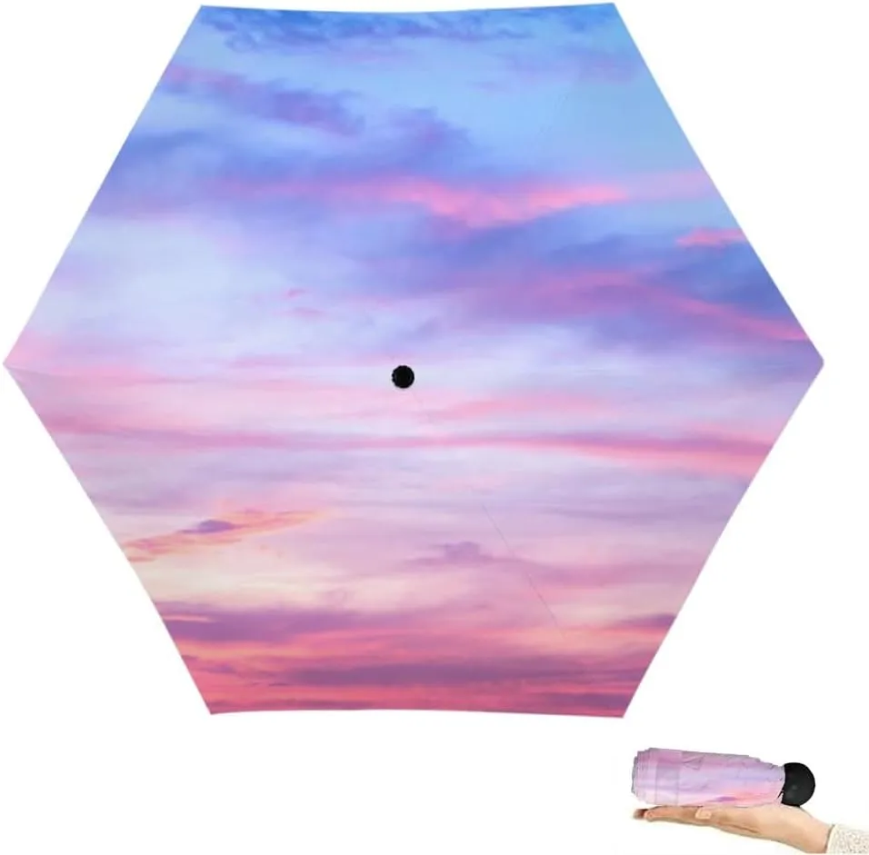Travel Umbrella for Rain Windproof Sky Cloud Sky Cloudscape Sunset Overcast Automatic Cute Portable Compact Umbrella for Women Purse Backpack Car Black Sun UV Protection