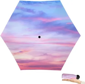 Travel Umbrella for Rain Windproof Sky Cloud Sky Cloudscape Sunset Overcast Automatic Cute Portable Compact Umbrella for Women Purse Backpack Car Black Sun UV Protection