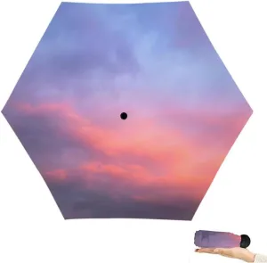 Travel Umbrella for Rain Windproof Sky Cloud Sky Cloudscape Sunset Overcast Automatic Cute Portable Compact Umbrella for Women Purse Backpack Car Black Sun UV Protection