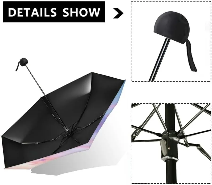 Travel Umbrella for Rain Windproof Sky Cloud Sky Cloudscape Sunset Overcast Automatic Cute Portable Compact Umbrella for Women Purse Backpack Car Black Sun UV Protection