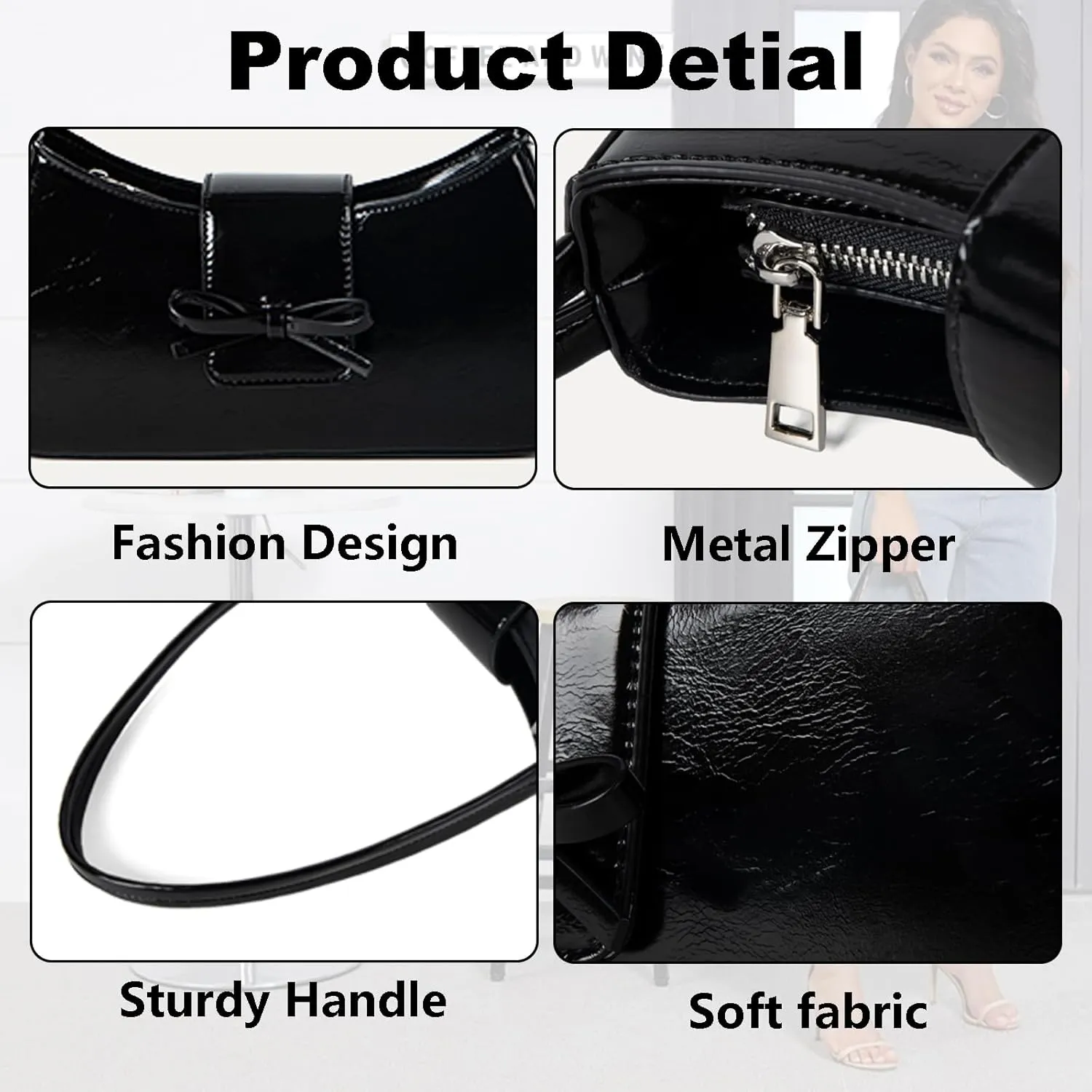 Trendy Red Shoulder Bag for Women Patent Leather Hobo Handbags Y2K Purses Clutch Bag Cute Bow Purse
