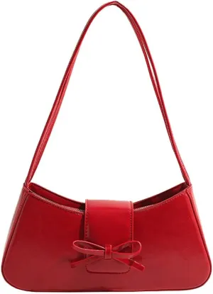 Trendy Red Shoulder Bag for Women Patent Leather Hobo Handbags Y2K Purses Clutch Bag Cute Bow Purse