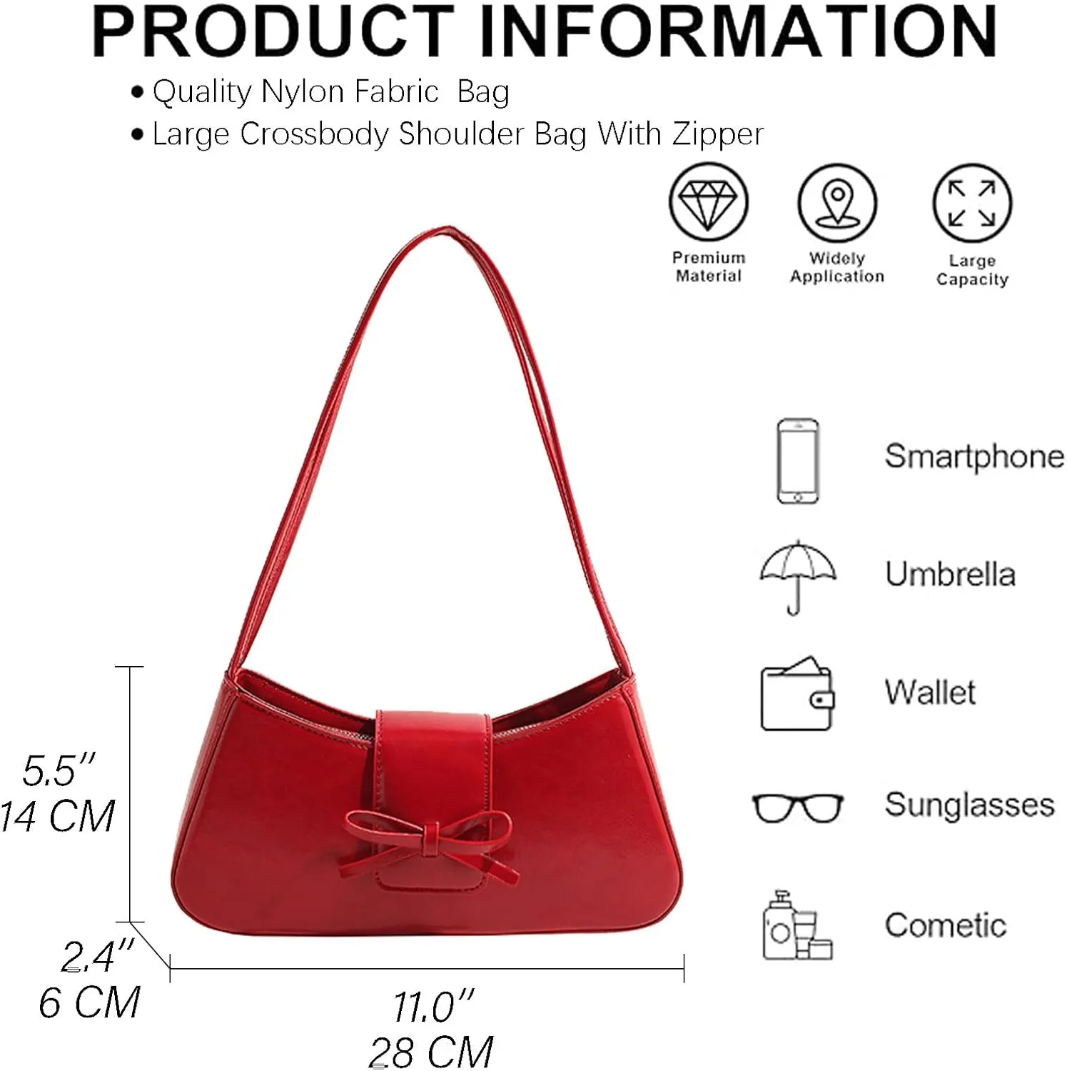 Trendy Red Shoulder Bag for Women Patent Leather Hobo Handbags Y2K Purses Clutch Bag Cute Bow Purse