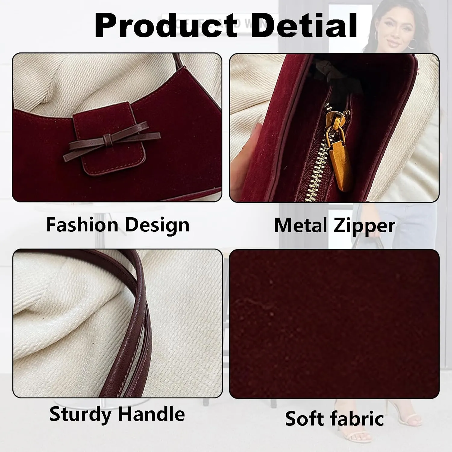 Trendy Red Shoulder Bag for Women Patent Leather Hobo Handbags Y2K Purses Clutch Bag Cute Bow Purse