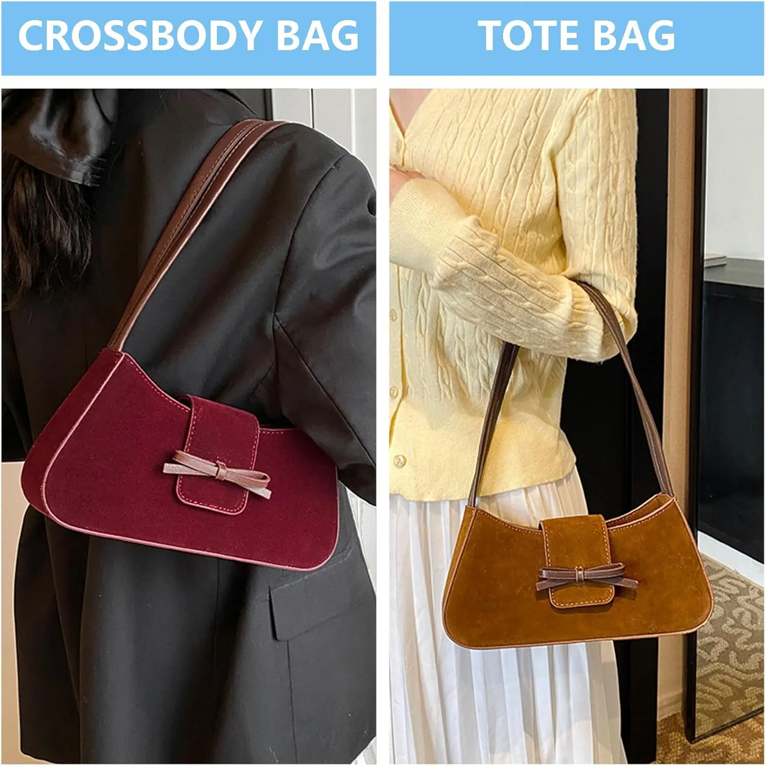 Trendy Red Shoulder Bag for Women Patent Leather Hobo Handbags Y2K Purses Clutch Bag Cute Bow Purse