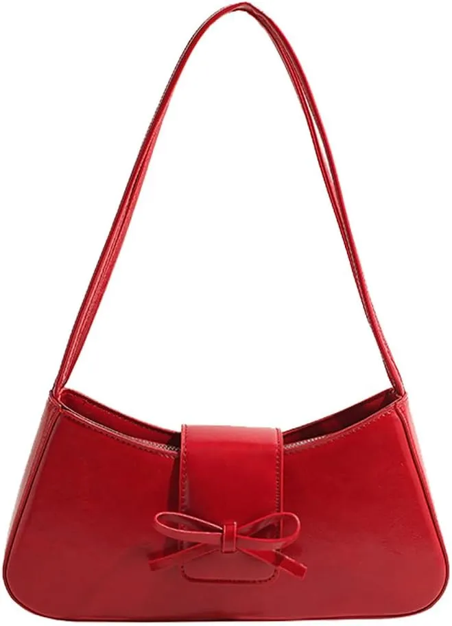 Trendy Red Shoulder Bag for Women Patent Leather Hobo Handbags Y2K Purses Clutch Bag Cute Bow Purse