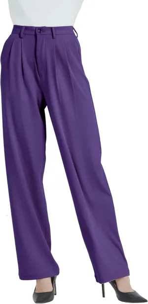Tronjori Women High Waist Casual Straight Leg Dress Pants Office Work Trousers Suit Pants Back Elastic Waistband