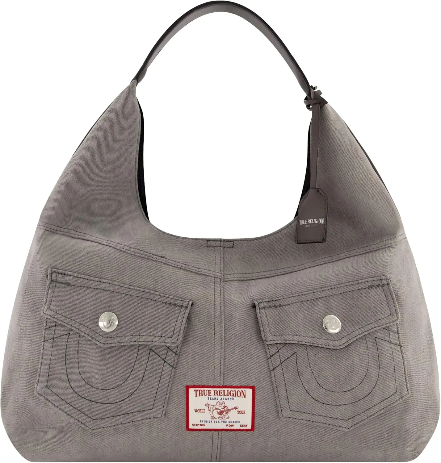 True Religion Women's Shoulder Bag Purse, Large Hobo Handbag with Front Pockets