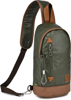 TSD Brand Urban Light Sling Bag | Coated Cotton Canvas, Genuine Leather Accents, Retro Design, Adjustable Strap