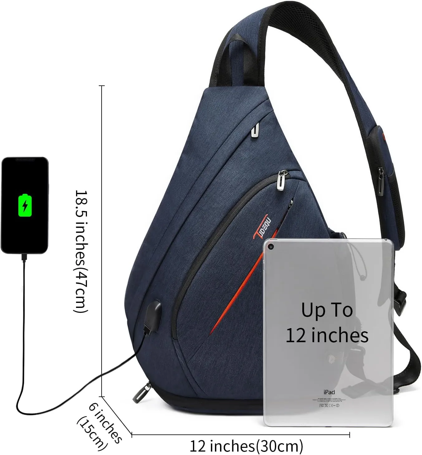 TUDEQU Sling backpack, 8 Pockets Sling Bag Crossbody, 19L Large Sling Bag for Men Travel Crossbody Backpack Hiking Outdoor