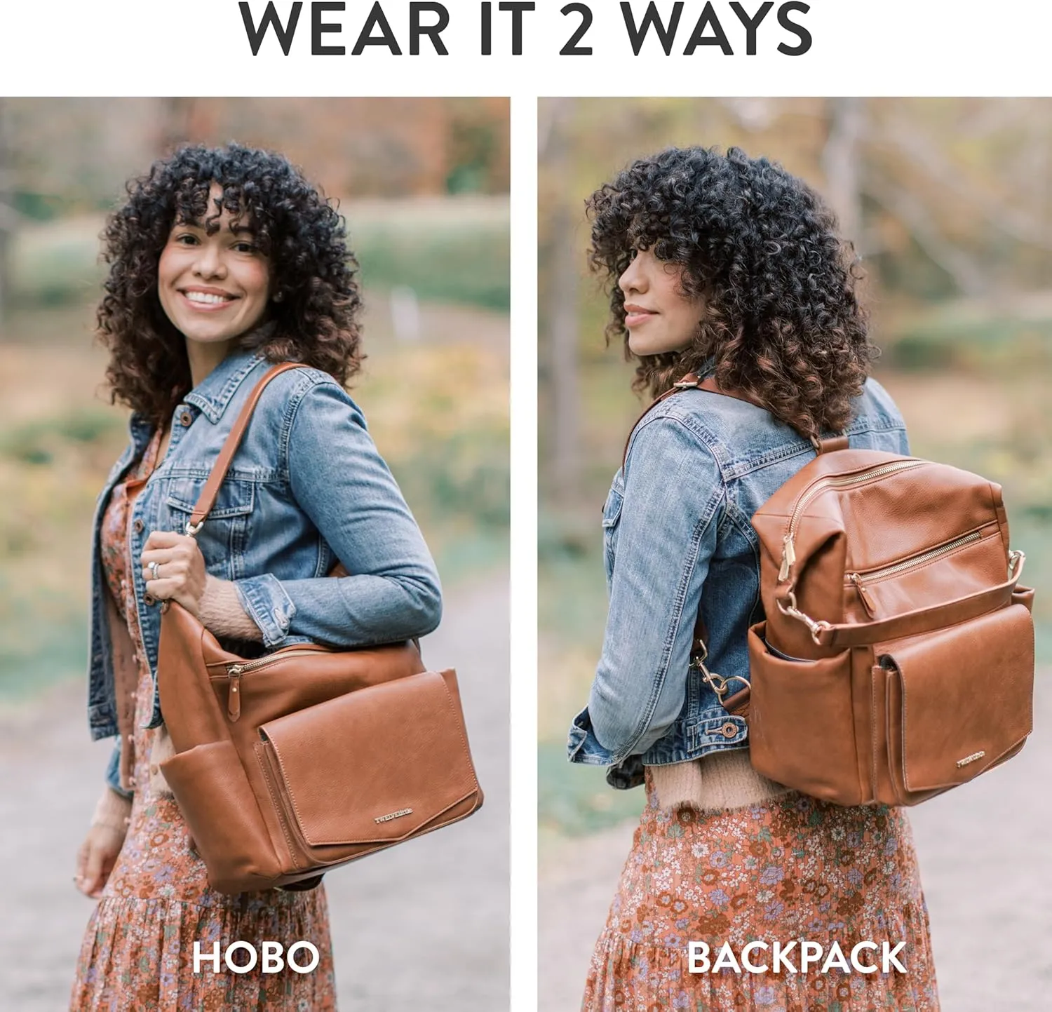 TWELVElittle Peek A Boo Convertible Hobo Diaperbag Backpack with Changing Pad, Wipes Case and Stroller Clips, Vegan Leather (Taupe)