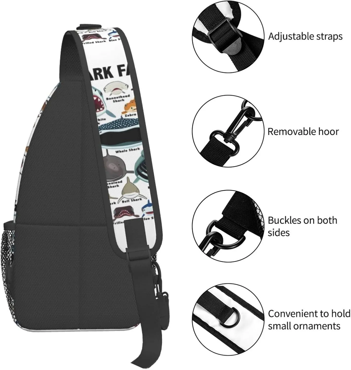 Types Of Shark Identification Shark Faces Chest Sling Bag Crossbody Shoulder Backpack Bag Gym Cycling Travel Hiking Daypack Cross Bag
