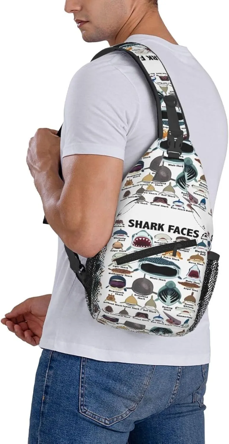 Types Of Shark Identification Shark Faces Chest Sling Bag Crossbody Shoulder Backpack Bag Gym Cycling Travel Hiking Daypack Cross Bag