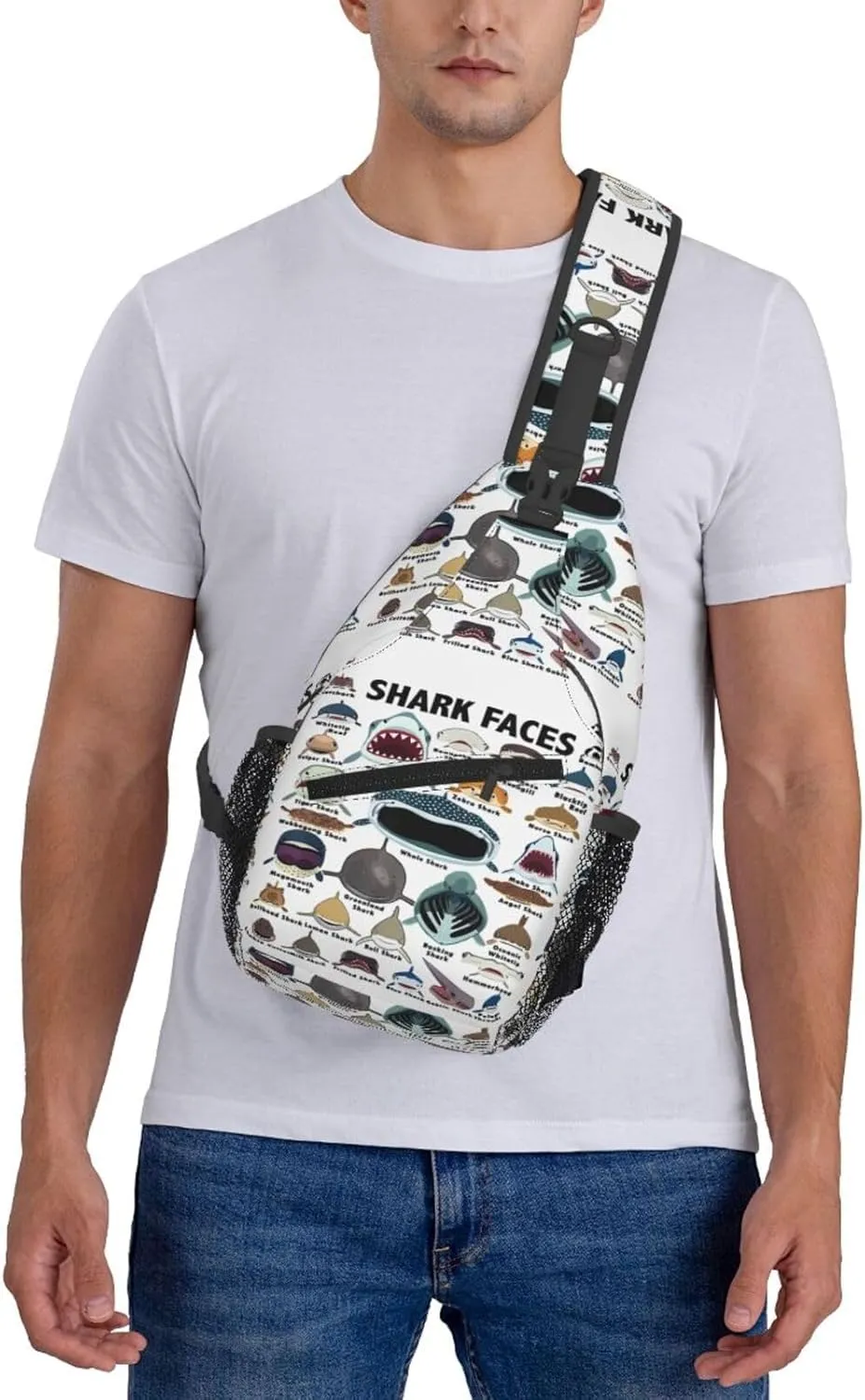 Types Of Shark Identification Shark Faces Chest Sling Bag Crossbody Shoulder Backpack Bag Gym Cycling Travel Hiking Daypack Cross Bag