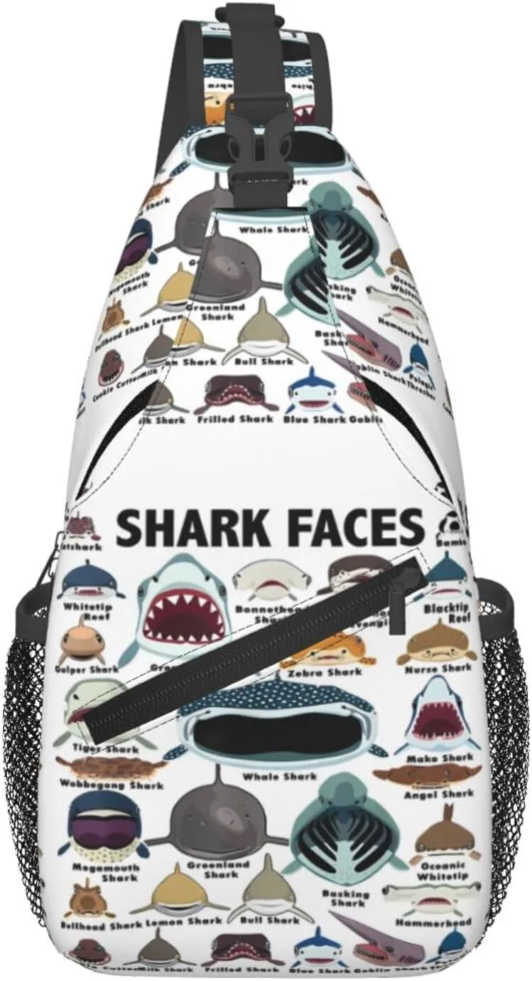 Types Of Shark Identification Shark Faces Chest Sling Bag Crossbody Shoulder Backpack Bag Gym Cycling Travel Hiking Daypack Cross Bag