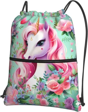 Unicorn Printing Drawstring Zipper Backpack For Hiking Camping Yoga - Convenient Daily Carry