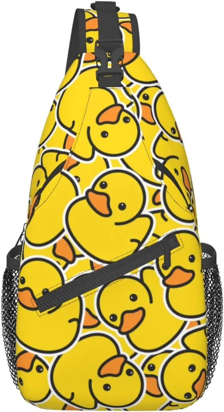 Unique Rubber Duck Sling Bag Crossbody Backpack for Men Women a Bunch of Yellow Rubber Ducks Cartoon Animal Overlay Chest Bag Casual Shoulder Backpack Sport Travel Hiking Daypack