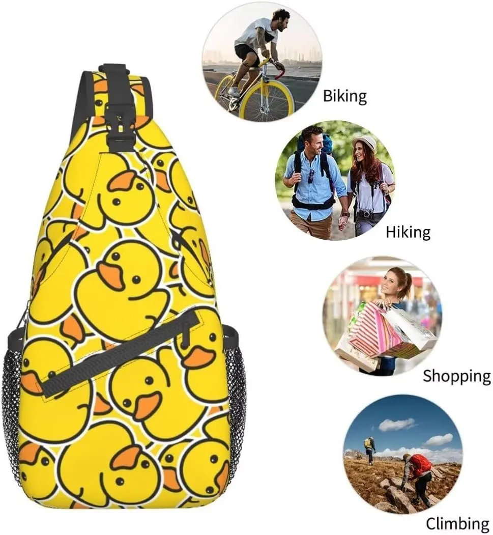 Unique Rubber Duck Sling Bag Crossbody Backpack for Men Women a Bunch of Yellow Rubber Ducks Cartoon Animal Overlay Chest Bag Casual Shoulder Backpack Sport Travel Hiking Daypack