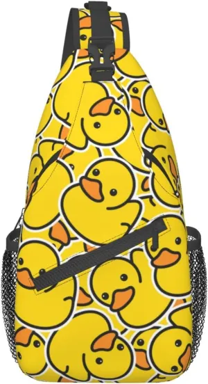 Unique Rubber Duck Sling Bag Crossbody Backpack for Men Women a Bunch of Yellow Rubber Ducks Cartoon Animal Overlay Chest Bag Casual Shoulder Backpack Sport Travel Hiking Daypack
