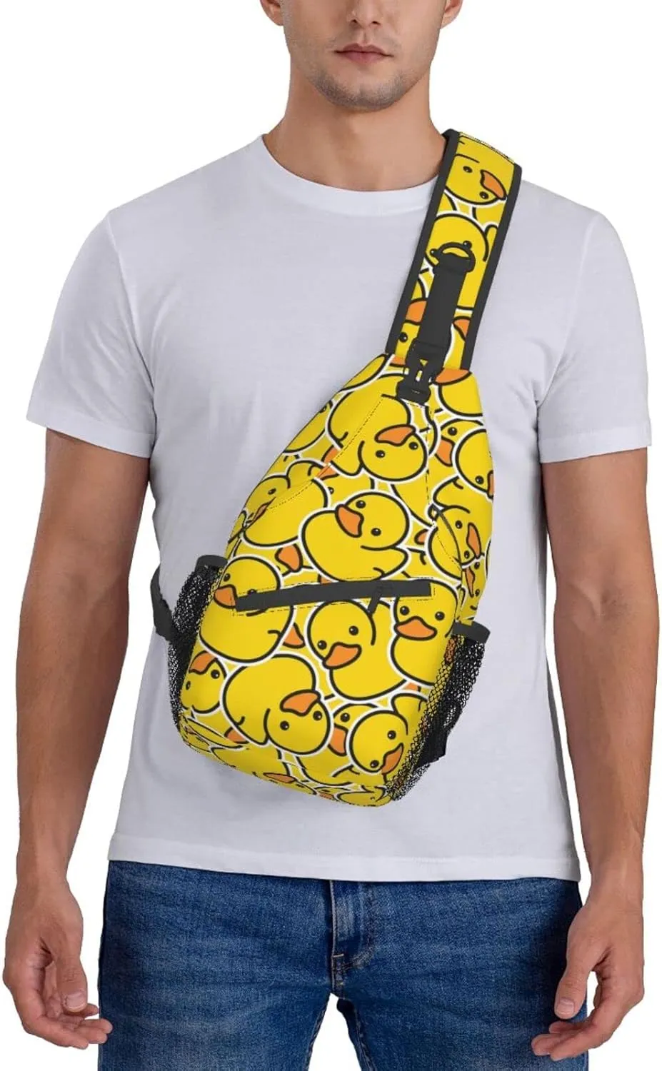 Unique Rubber Duck Sling Bag Crossbody Backpack for Men Women a Bunch of Yellow Rubber Ducks Cartoon Animal Overlay Chest Bag Casual Shoulder Backpack Sport Travel Hiking Daypack