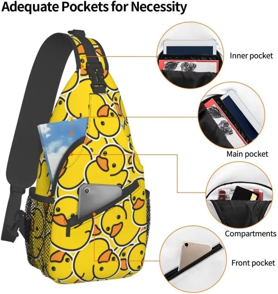 Unique Rubber Duck Sling Bag Crossbody Backpack for Men Women a Bunch of Yellow Rubber Ducks Cartoon Animal Overlay Chest Bag Casual Shoulder Backpack Sport Travel Hiking Daypack