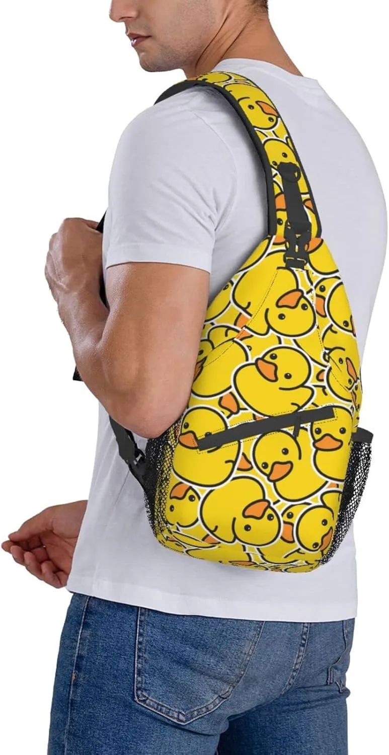 Unique Rubber Duck Sling Bag Crossbody Backpack for Men Women a Bunch of Yellow Rubber Ducks Cartoon Animal Overlay Chest Bag Casual Shoulder Backpack Sport Travel Hiking Daypack