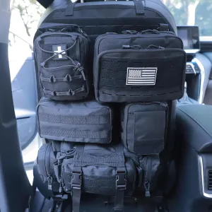 Universal Tactical Car Seat Back Organizer Bag Tactical Molle Vehicle Organizers Panel Vehicle Protector Organizers with 5 Detachable Pouches for Car Truck Ford Jeep (Model C-Black)