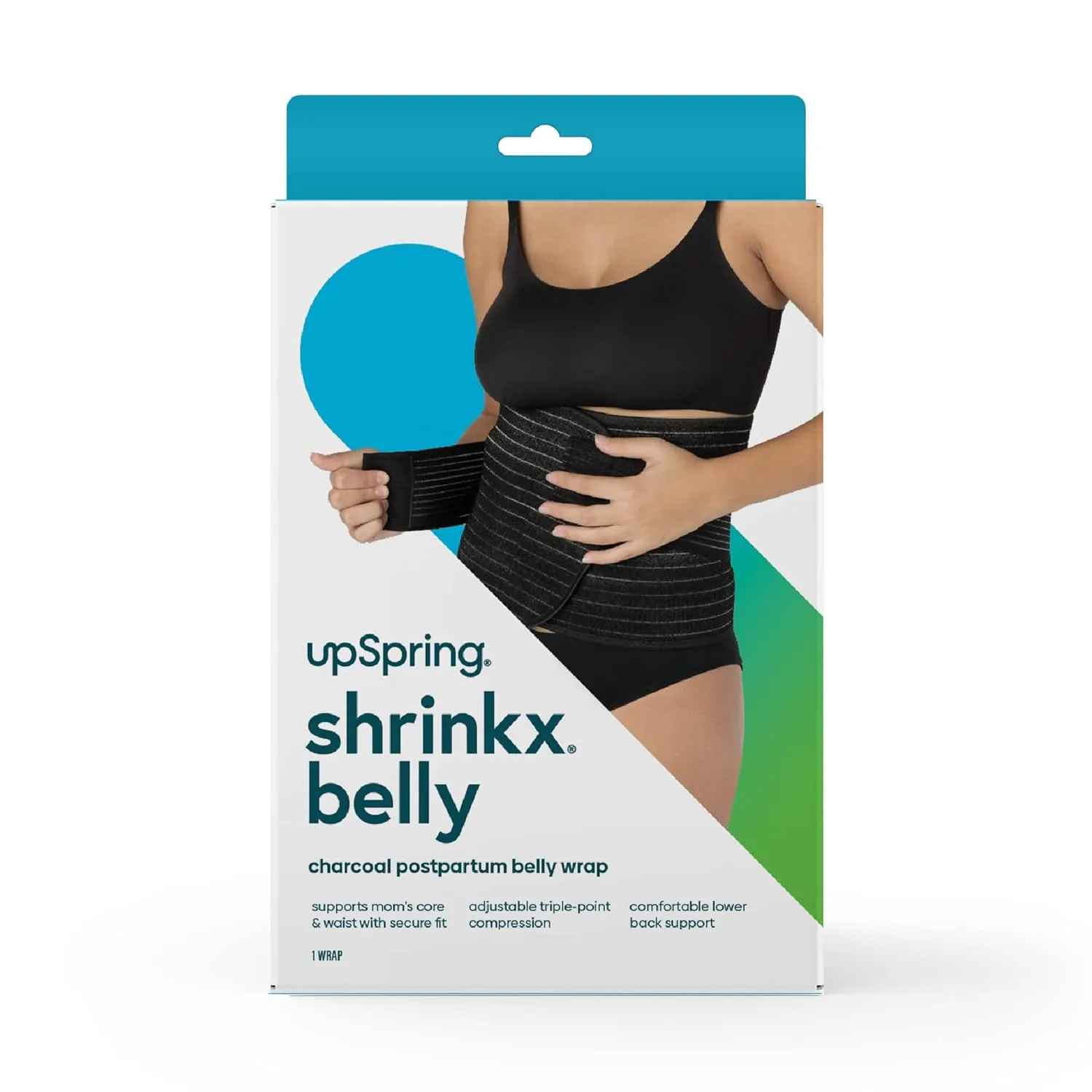 UpSpring Shrinkx Belly Charcoal Postpartum Belly Wrap, Adjustable Postpartum Belly Band to Support, Slim and Smooth After Baby (Charcoal Gray, Small/Medium)