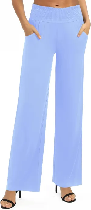 Urban CoCo Womens High Waist Flowy Palazzo Pants Elastic Waist Wide Leg Stretchy Straight Leg Dressy Casual Lounge Trousers