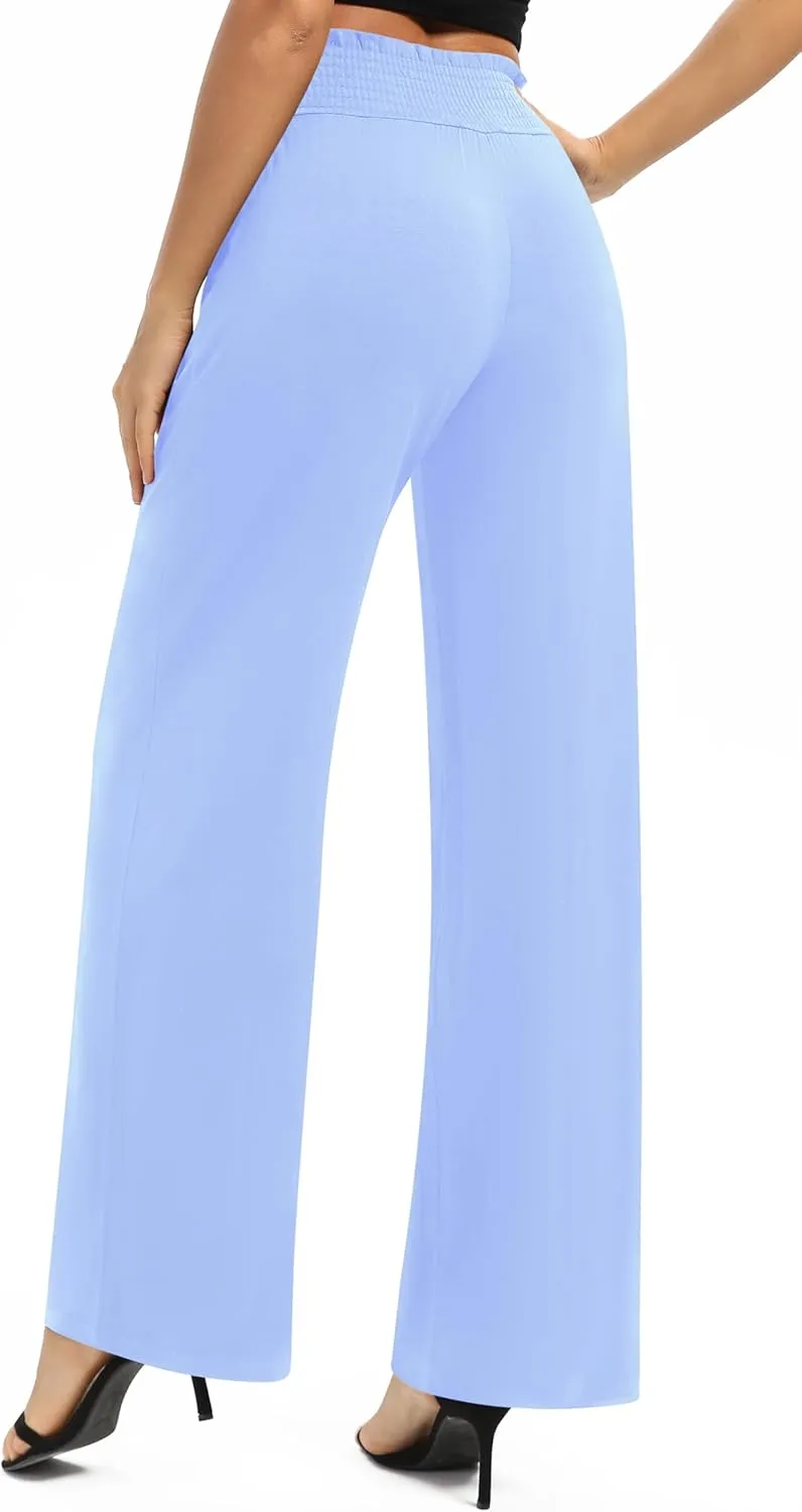 Urban CoCo Womens High Waist Flowy Palazzo Pants Elastic Waist Wide Leg Stretchy Straight Leg Dressy Casual Lounge Trousers