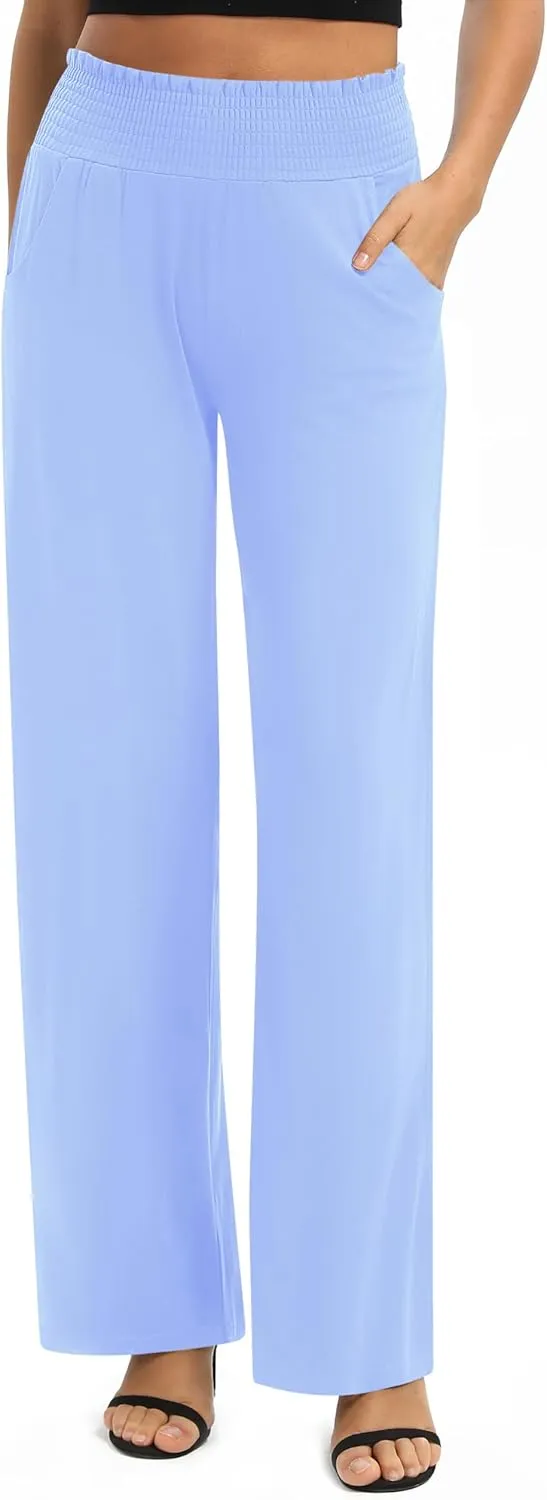 Urban CoCo Womens High Waist Flowy Palazzo Pants Elastic Waist Wide Leg Stretchy Straight Leg Dressy Casual Lounge Trousers