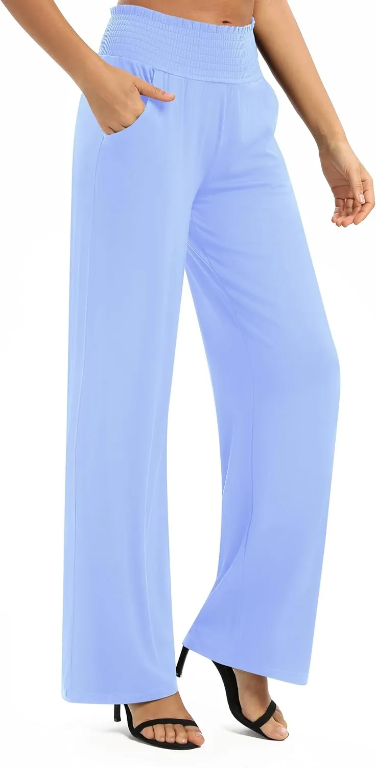 Urban CoCo Womens High Waist Flowy Palazzo Pants Elastic Waist Wide Leg Stretchy Straight Leg Dressy Casual Lounge Trousers